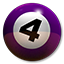 Purple and white billiard ball with number 4, used in bank pool