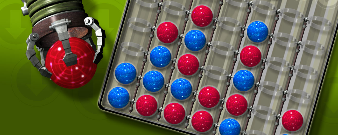 Connect Four game pieces with red and blue spheres